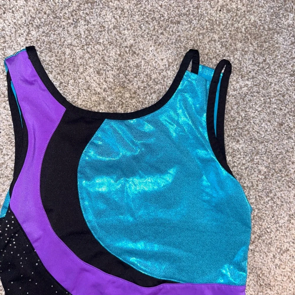 Danskin Blue and Black Leotard with Purple‎ Accent